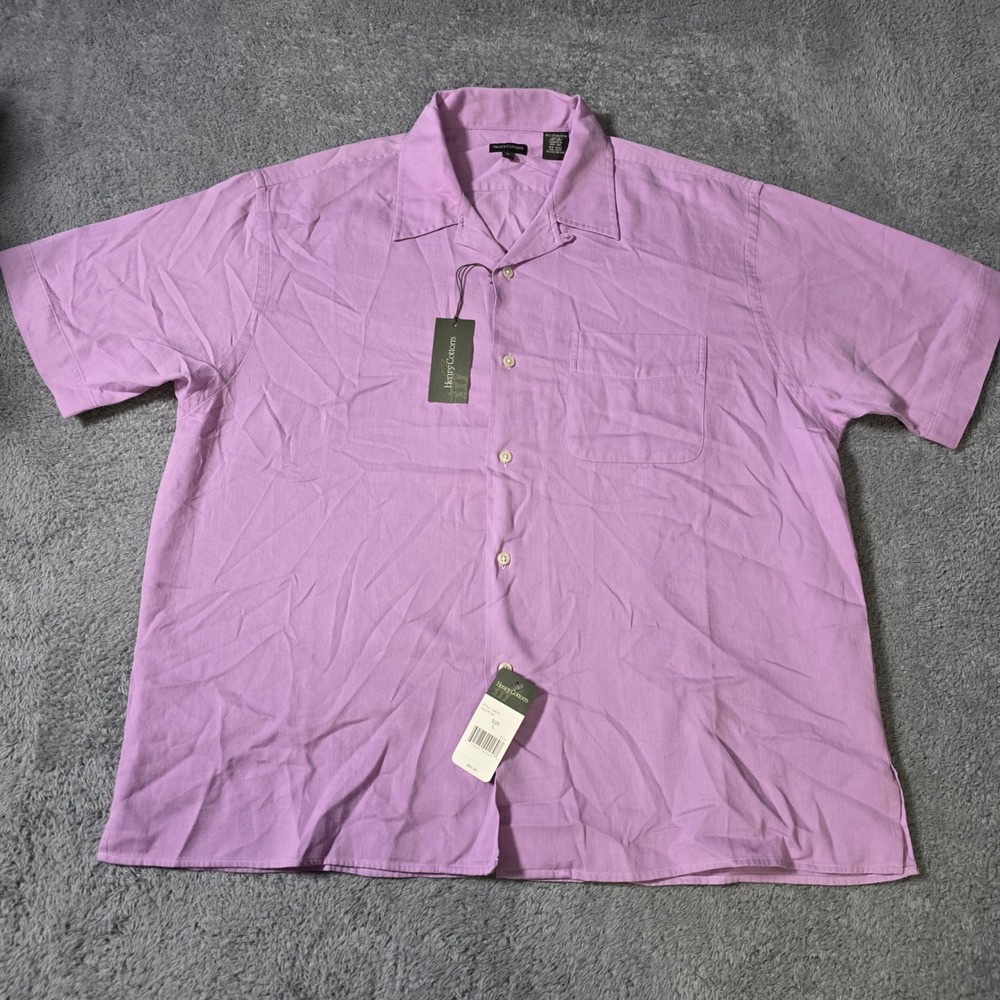 Henry‎ Cottons Mens Large Shirt Purple Short Sleeve Cotton Pique Camp Collar New